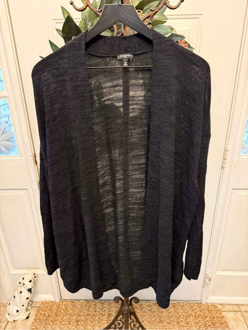Talbots Plus Minimalist Solid Black Lightweight Open Front Knit Cardigan 2X